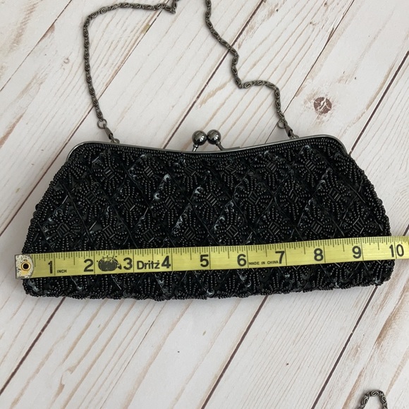 Black Sequin and Bead Evening Clutch/Bag - Picture 7 of 9